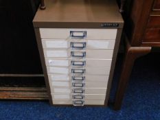 A ten drawer steel filing cabinet