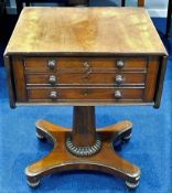 A 19thC. mahogany work table with two drawers, loc