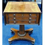 A 19thC. mahogany work table with two drawers, loc