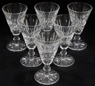 Six Waterford crystal Tramore sherry glasses, 4.5i