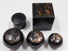Three graduated Japanese lacquerware bowls with li