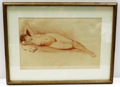 A double sided glass framed sketch of reclining nu