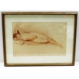 A double sided glass framed sketch of reclining nu