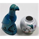 An antique blue glaze Chinese porcelain parrot 8.5