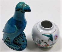 An antique blue glaze Chinese porcelain parrot 8.5