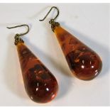 A pair of gilt mounted amber drop earrings 24.9g