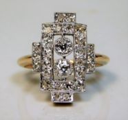 A 1920's 18ct gold art deco ring set with 1ct diam