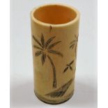 A 19thC. Chinese ivory brush stand with palm tree