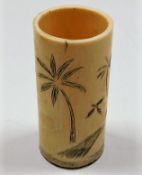 A 19thC. Chinese ivory brush stand with palm tree