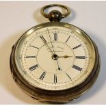 A substantial silver chronograph pocket watch by J