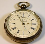 A substantial silver chronograph pocket watch by J
