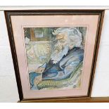 A painting of old man seated by Cornish artist Lio