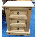 A modern rustic three drawer pine chest 26.5in hig