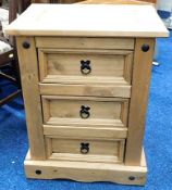 A modern rustic three drawer pine chest 26.5in hig
