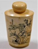 A 20thC. Japanese bone snuff bottle with scrimshaw