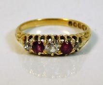 An antique 18ct gold ruby & diamond ring 0.21ct 2.5g size L