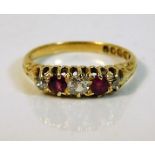 An antique 18ct gold ruby & diamond ring 0.21ct 2.5g size L