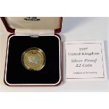 A 1997 Royal Mint boxed & cased silver proof £2 co