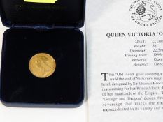 A cased 1896 full gold sovereign Old Head