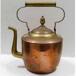 A large brass & copper fireside kettle 15in high t