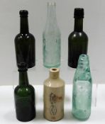 Five glass lemonade bottles: Jones Exeter, William