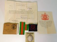 A WW2 defence medal award to Territorial Army volu