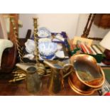 Two large brass barley twist fireside candlesticks