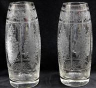 A good pair of 19thC. wheel etched glass vases, fa