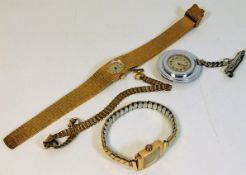 A ladies small wrist watch with 18ct gold case twi