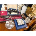 A silver plated five set condiment set twinned wit