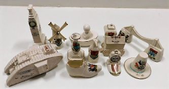 A quantity of twelve crested ware items including
