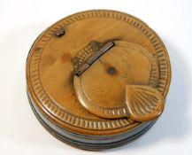 A 19thC. walnut & pewter treen snuff box 2.5in dia