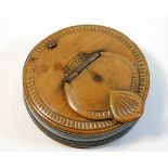 A 19thC. walnut & pewter treen snuff box 2.5in dia