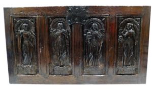 A circa 16thC. carved oak panel from coffer depict