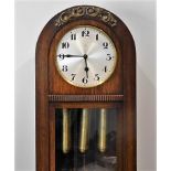 An oak long case 1920's H.A.C clock, lacking dial
