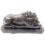 A bronze, marble mounted incumbent lion after Bonh