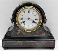 A 19thC. lacquered mantle clock 7.75in high. Prove