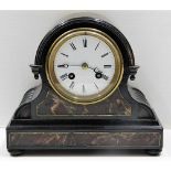 A 19thC. lacquered mantle clock 7.75in high. Prove