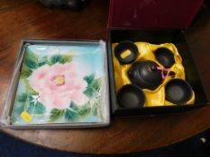 A Japanese cloisonné rose décor dish twinned with