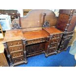 A Victorian mahogany dressing table, mirror a/f, twinned with two similar cupboards, both a/f