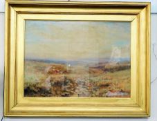 A large gilt framed Dartmoor watercolour, indistin