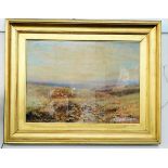 A large gilt framed Dartmoor watercolour, indistin
