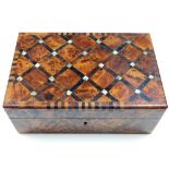An inlaid marquetry box with mother of pearl & bir