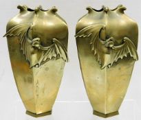 A pair of 1920's Chinese brass bat vases with crim