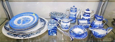 A quantity of blue & white transferware ceramics i