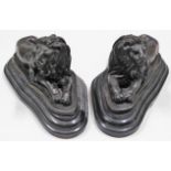 A pair of bronze, marble mounted lions after Barri