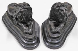 A pair of bronze, marble mounted lions after Barri