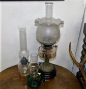 A Victorian oil lamp & two others