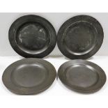 Four 19thC. pewter plates, three 9.625in diameter