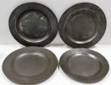 Four 19thC. pewter plates, three 9.625in diameter